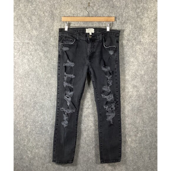 Current Elliot The Fling Black Tattered Black Denim Jeans Size 28 Grunge - Picture 1 of 15